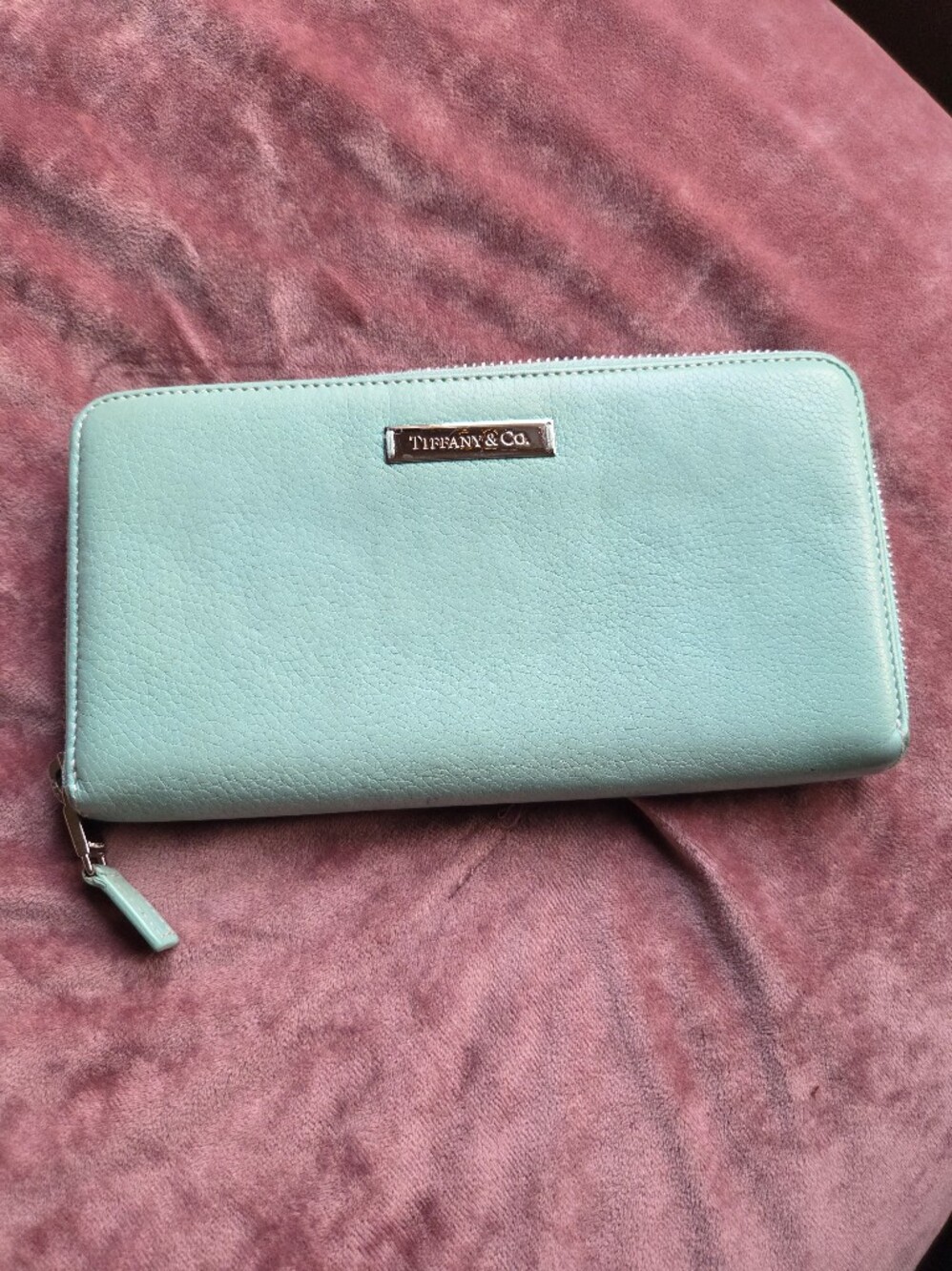 Tiffany & Co. Blue Zip-Around Leather Wallet
